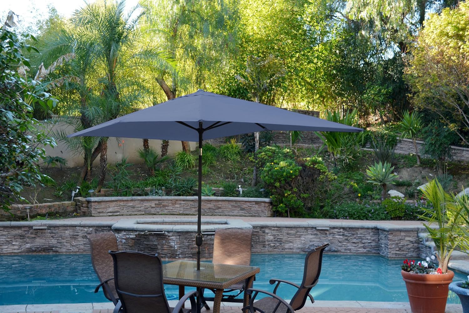 Jeco Aluminum Patio Market Umbrella Tilt with Crank, Fabric & Black Pole, Burgundy, 9'