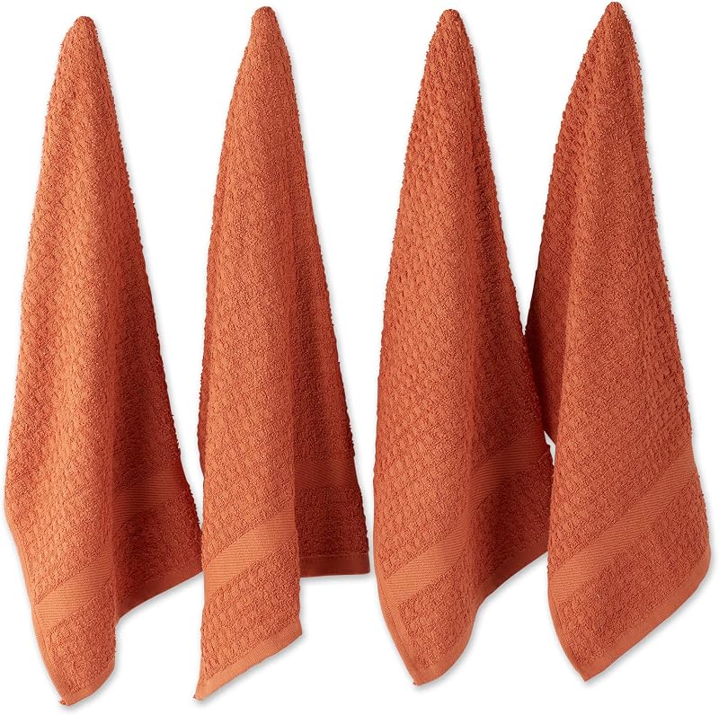 DII Basic Terry Collection Waffle Dishtowel Set, 15x26, Solid Spice, 4 Piece