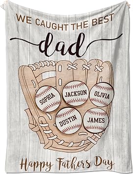 Yofair Ships Next Day, Custom Baseball Blankets with Names Fathers Day Birthday Gifts Customized Flannel Blanket Personalized Dad Gifts from Daughter Son