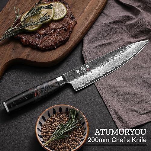 Miniatura 5 de Atumuryou - Cuchillo de chef japonés Damasco VG10 + cuchillo utilitario