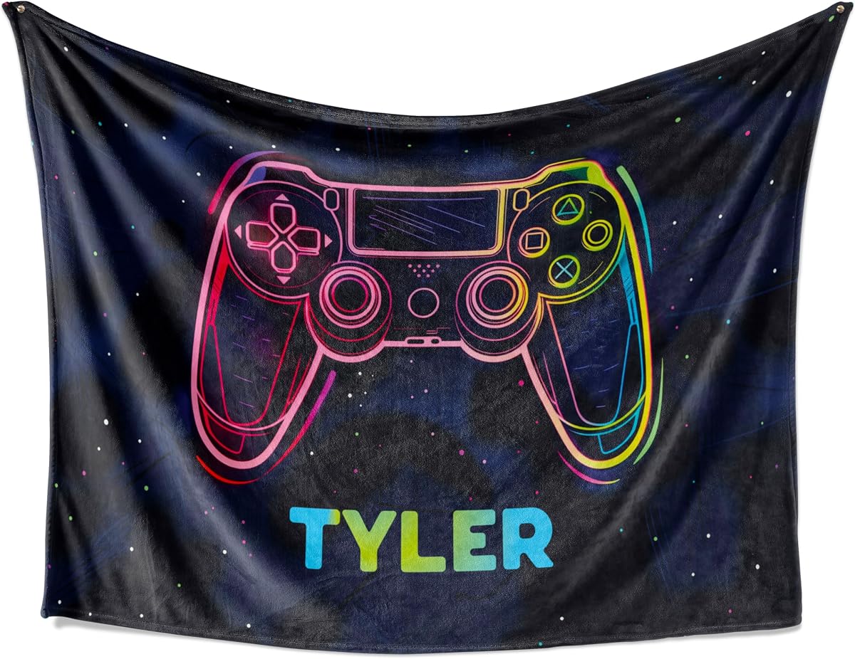 Personalized Gamer Blanket - Custom Name Gaming Throw Blanket for Boys & Girls - Video Game Gift - Soft Fleece - Birthday Gift for Gamers (Fleece 50"x60")