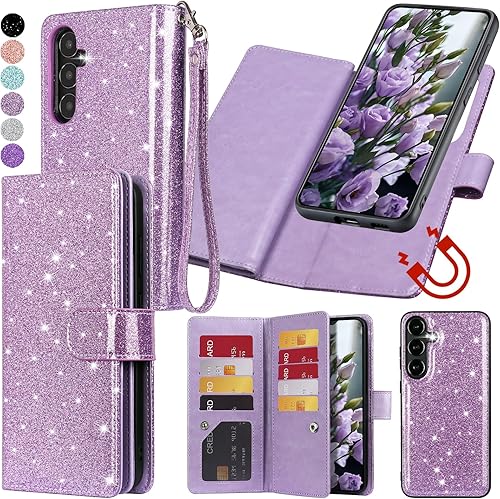 Miniatura 9 de Varikke Compatible con Samsung Galaxy A14 5G, funda magnética desmontable con tarjetero y soporte para tarjetas, función atril, correa de muñeca,