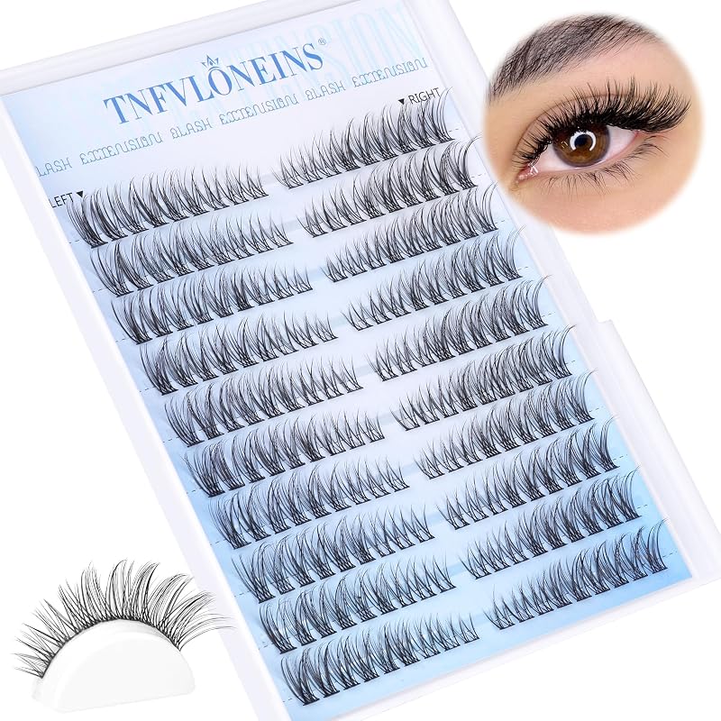 Cílios postiços em tufos wispy TNFVLONEINS, curvatura C, 168 unidades de 9 a 12 mm