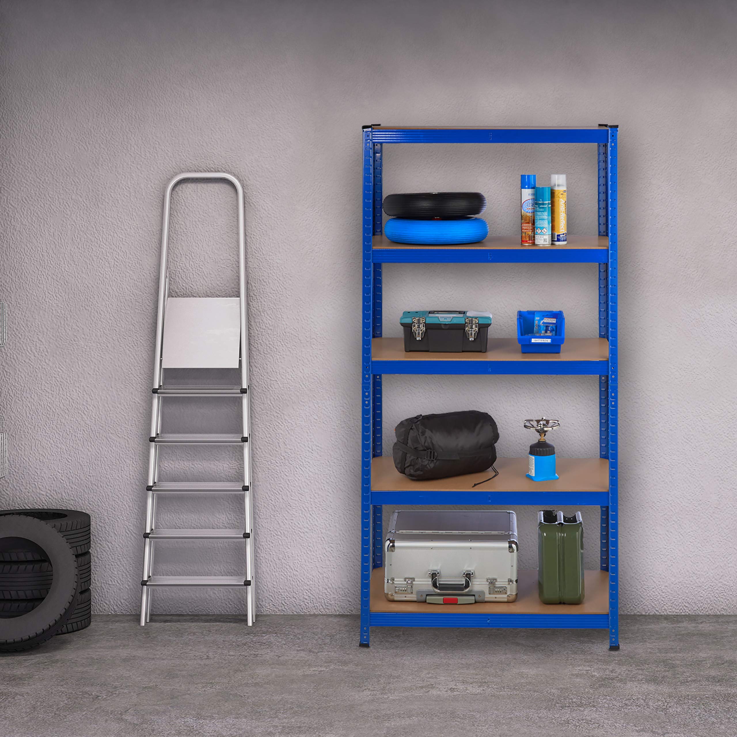 Relaxdays Scaffale in Metallo, capacità 1325 kg, 180x90x45 cm, 5 Ripiani, Casa, Dispensa, Garage & Officina, Acciaio,Blu