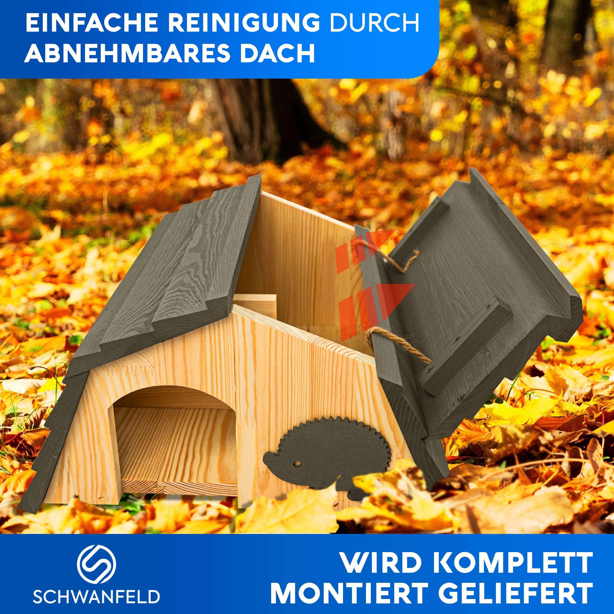 SCHWANFELD Igelhaus Winterfest mit Boden Labyrintheingang Premium Igelfutterhaus Igel Haus