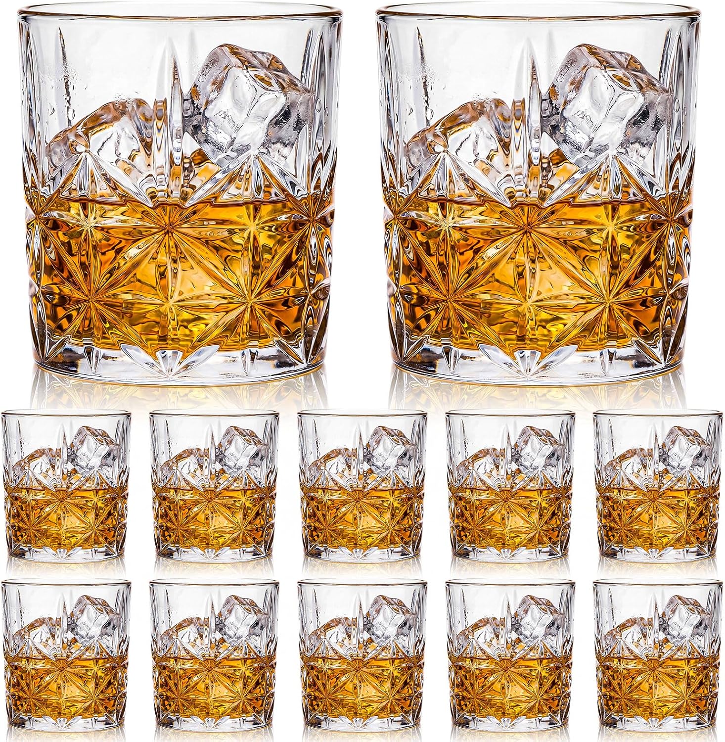 Didaey Whiskey Glasses Set of 12 Old Fashioned Tumbler Glasses 12oz Crystal for Drinking Bourbon Scotch Barware Cognac Bar Glassware and Cocktails(Starburst)