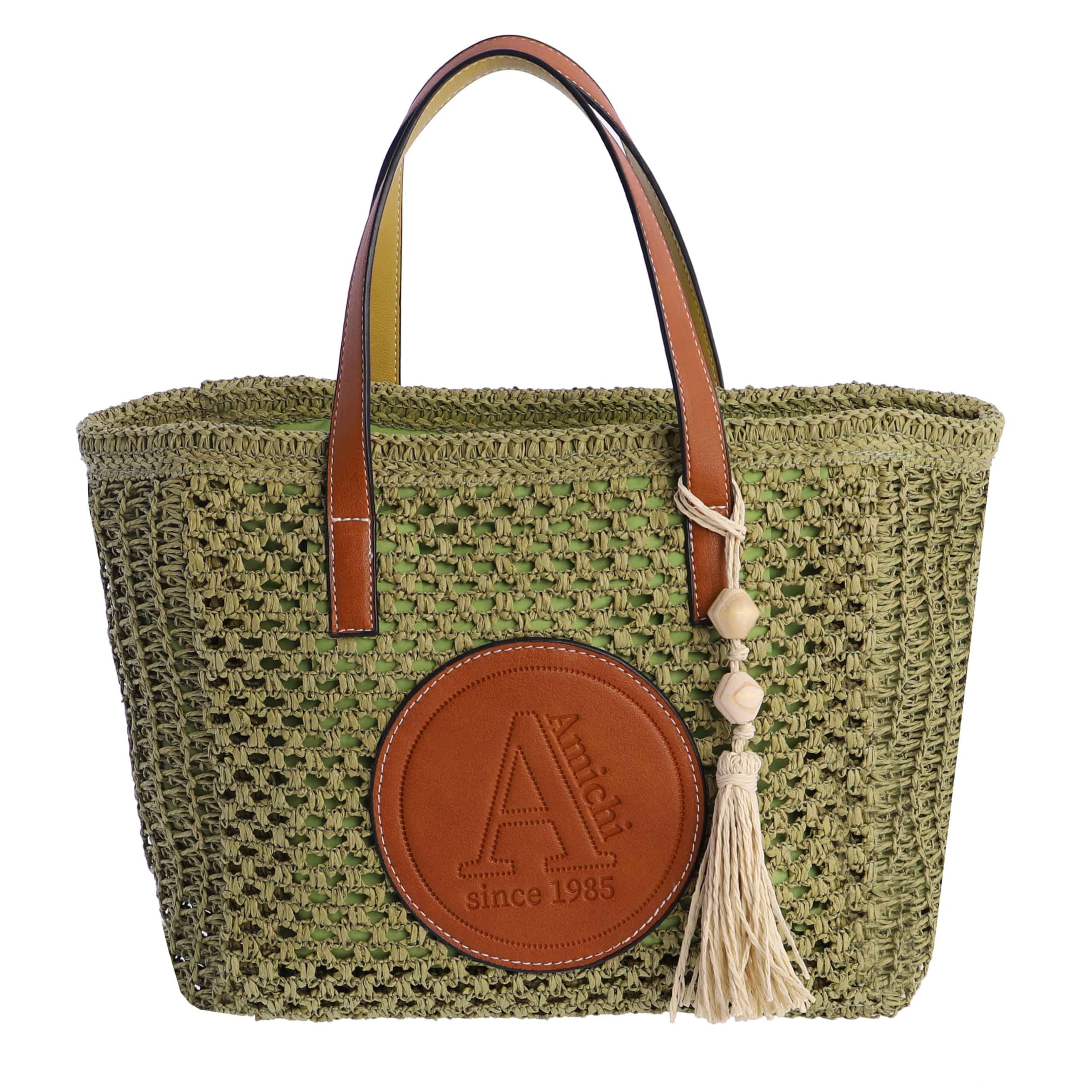 AMICHI - Bolso de mano de rafia para mujer - Bolso mano playa mujer - Bolsa playa para mujer, Aruba