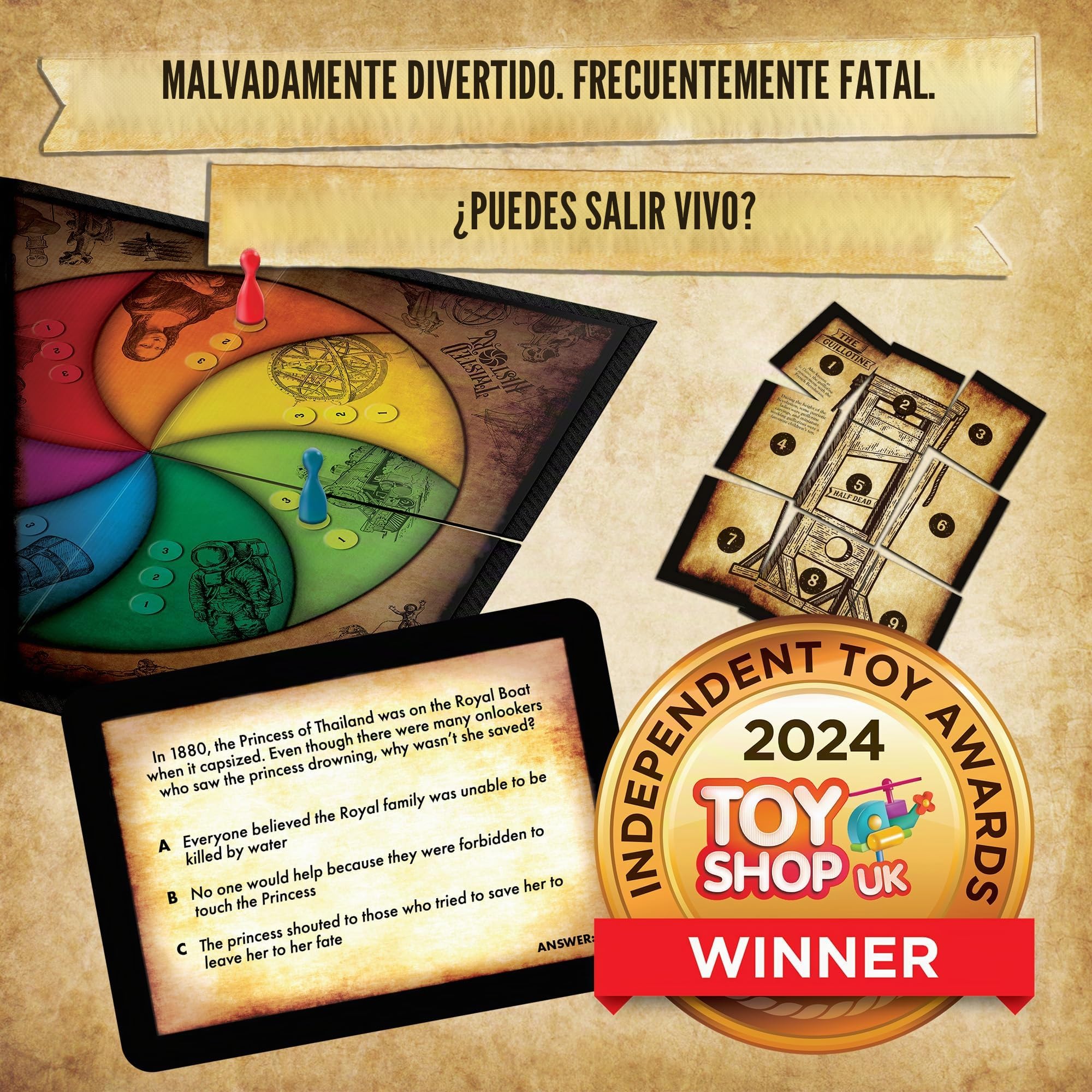 Games Emporium Juego de Mesa Twisted History | ¡Piensa Que conoces la Historia! Piensa de Nuevo! | Divertido, Oscuro y retorcido Trivia | para 2 a 7 Jugadores, Gran Regalo | A Partir de 14 años