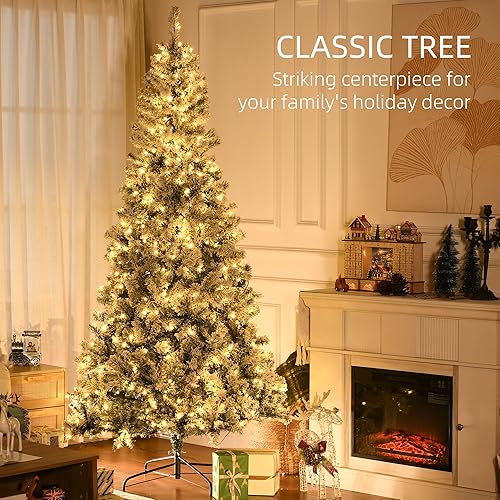Miniatura 3 de HOMCOM Árbol de Navidad artificial preiluminado de 7.5 pies de alto con 1188 ramas flocadas de nieve, 500 luces LED blancas cálidas, apertura