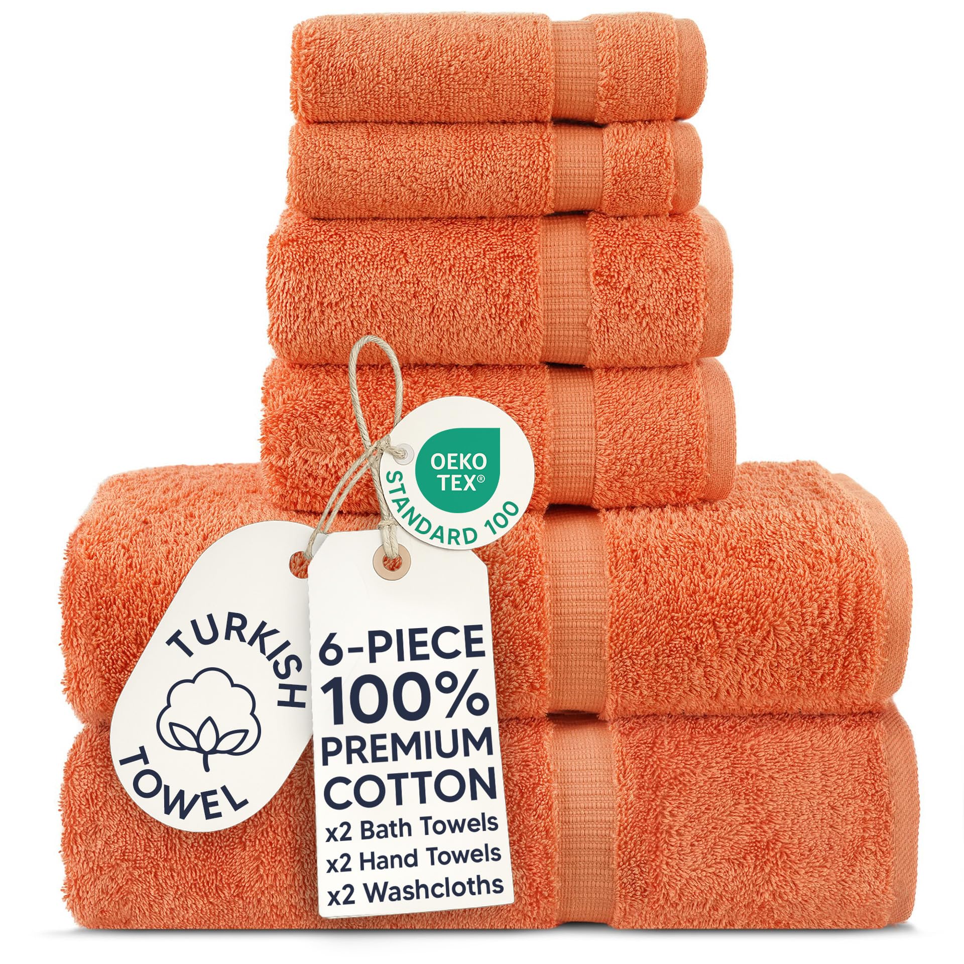 Chakir Turkish Linens Luxury Spa and Hotel Quality Premium Turkish Cotton 6-Piece Towel Set (2 x Bath Towels, 2 x Hand Towels, 2 x Washcloths)