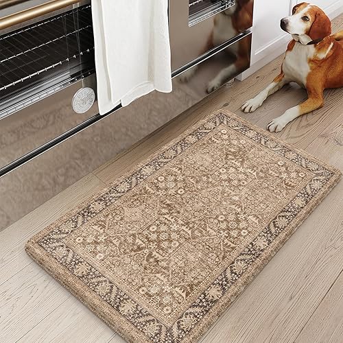 Vista 273 de KIMODE - Juego de 2 tapetes de cocina antifatiga, estilo vintage, antideslizantes, impermeables, ergonómicos, acolchados, cómodos para lavandería