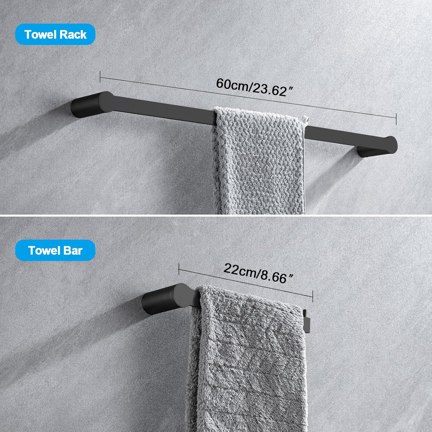 4-Pieces Bathroom Accessories Set, Matte Black Towel Bar Set Modern Stainless Steel Towel Rack Towel Hooks Toilet Paper Holder for Bathroom Wall Mounted, 23 Inch