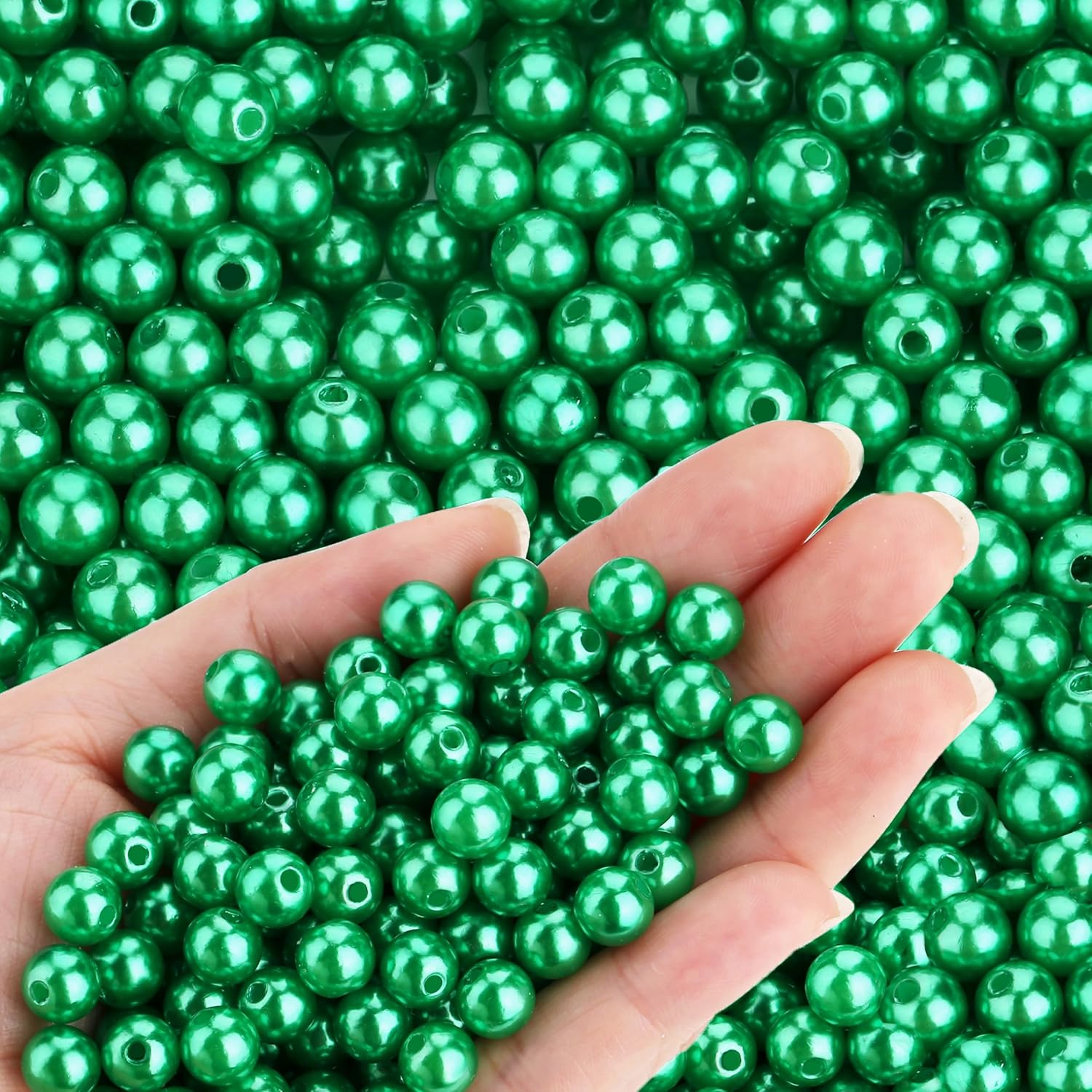 XIANNVXI Green Pearl Beads for Jewelry Making 500Pcs 8mm Green Round Pearl Beads with Hole for Crafs Bracelets Necklace Making