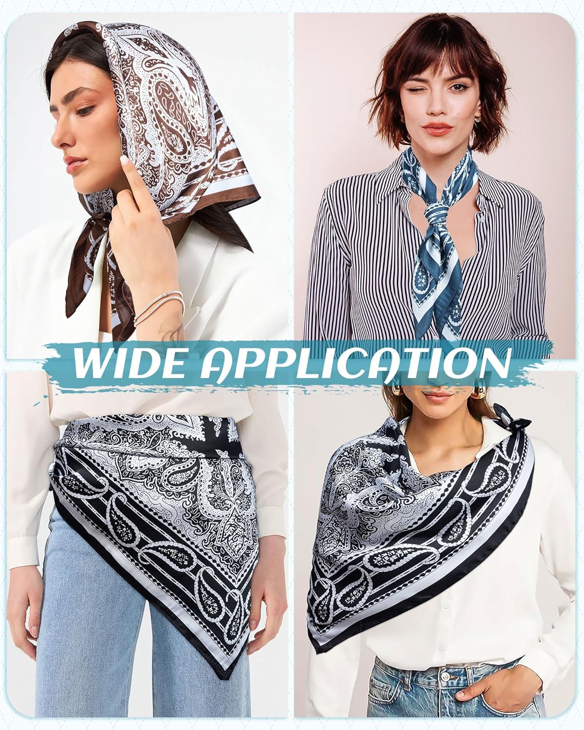 Mesovor 27.5" Square Satin Head Scarves, 3 Pack Satin Bandanas for Women | Silk Feeling Hair Neck Wraps Scarf Headband - Image 6