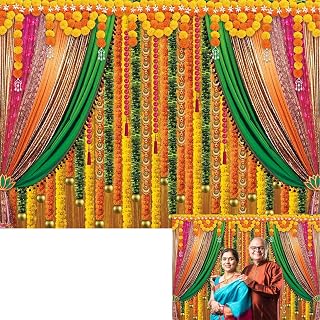 Indian Pooja Backdrop Banner Diwali Puja Ganpati Photography Background India Traditional Religious Festival Decorations for Pooja Wedding Party Baby Shower Decor (8x6FT)