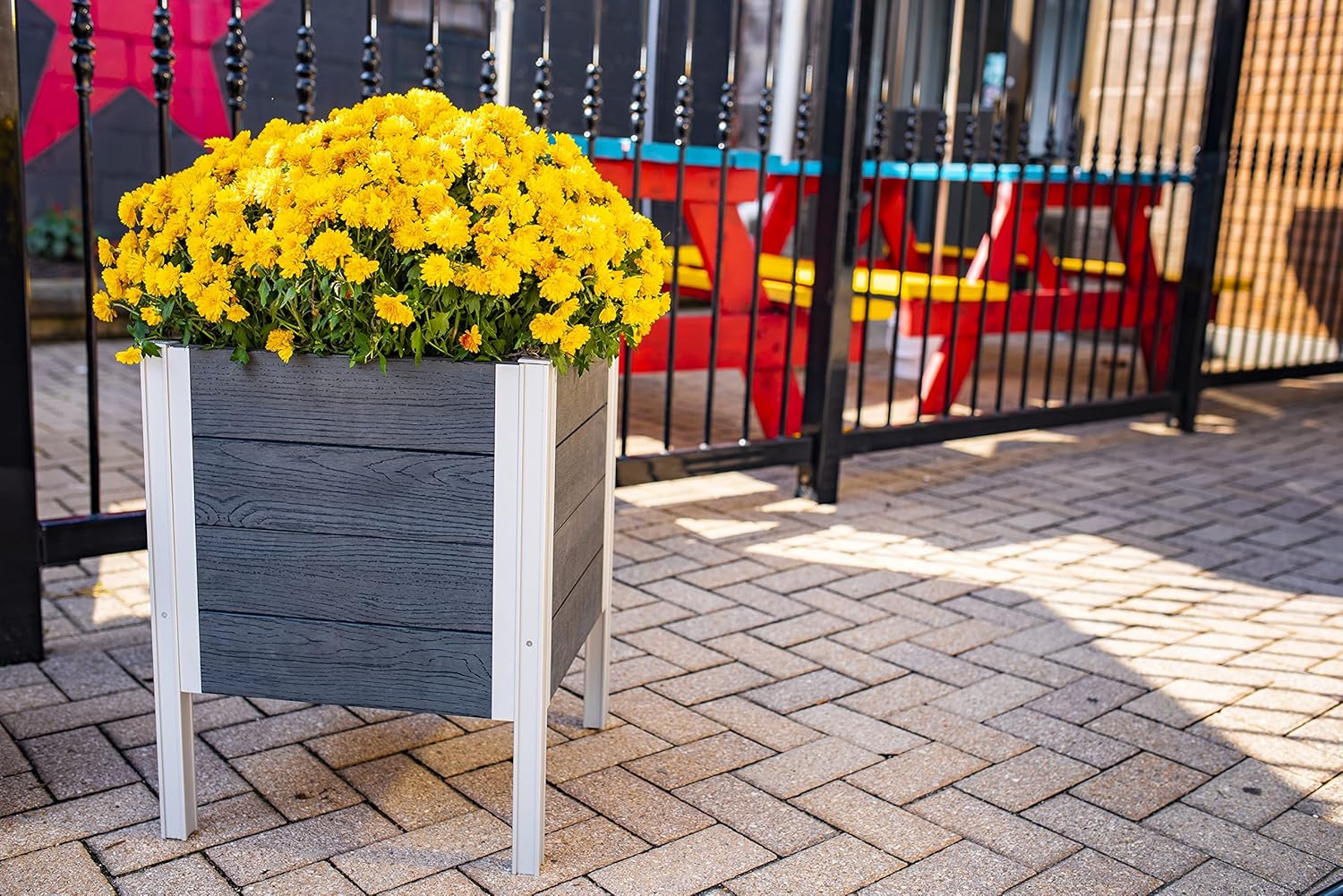 Vita Urbana 17 inch x 17 inch x 22 inch Embossed Vinyl Raised Planter, Slate Gray, Grey, PVC, BPA and Pthalate Free, VT17610