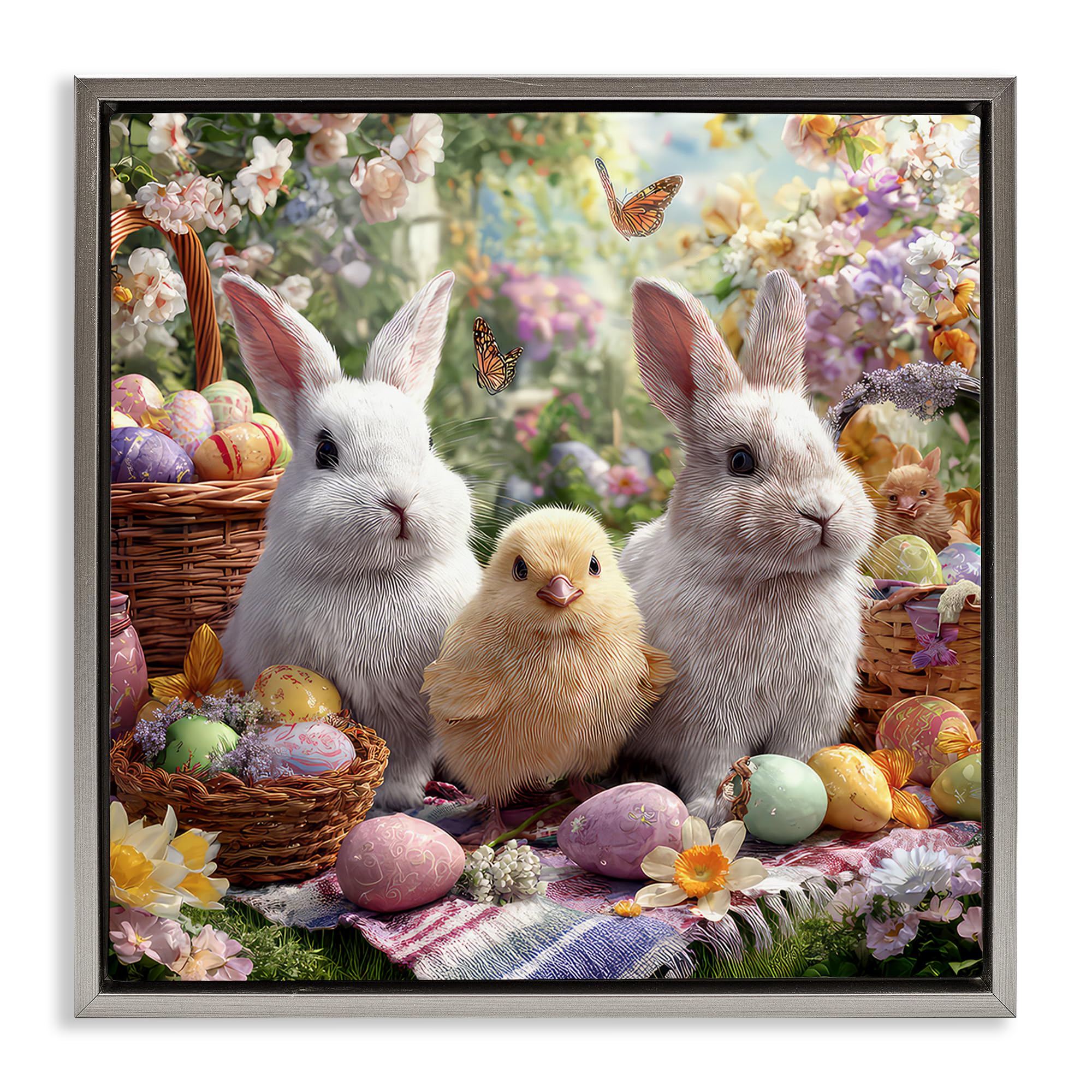Stupell Industries Luster Gray (Matte) 'Easter Animals & Eggs'| Floating Frame Canvas Art