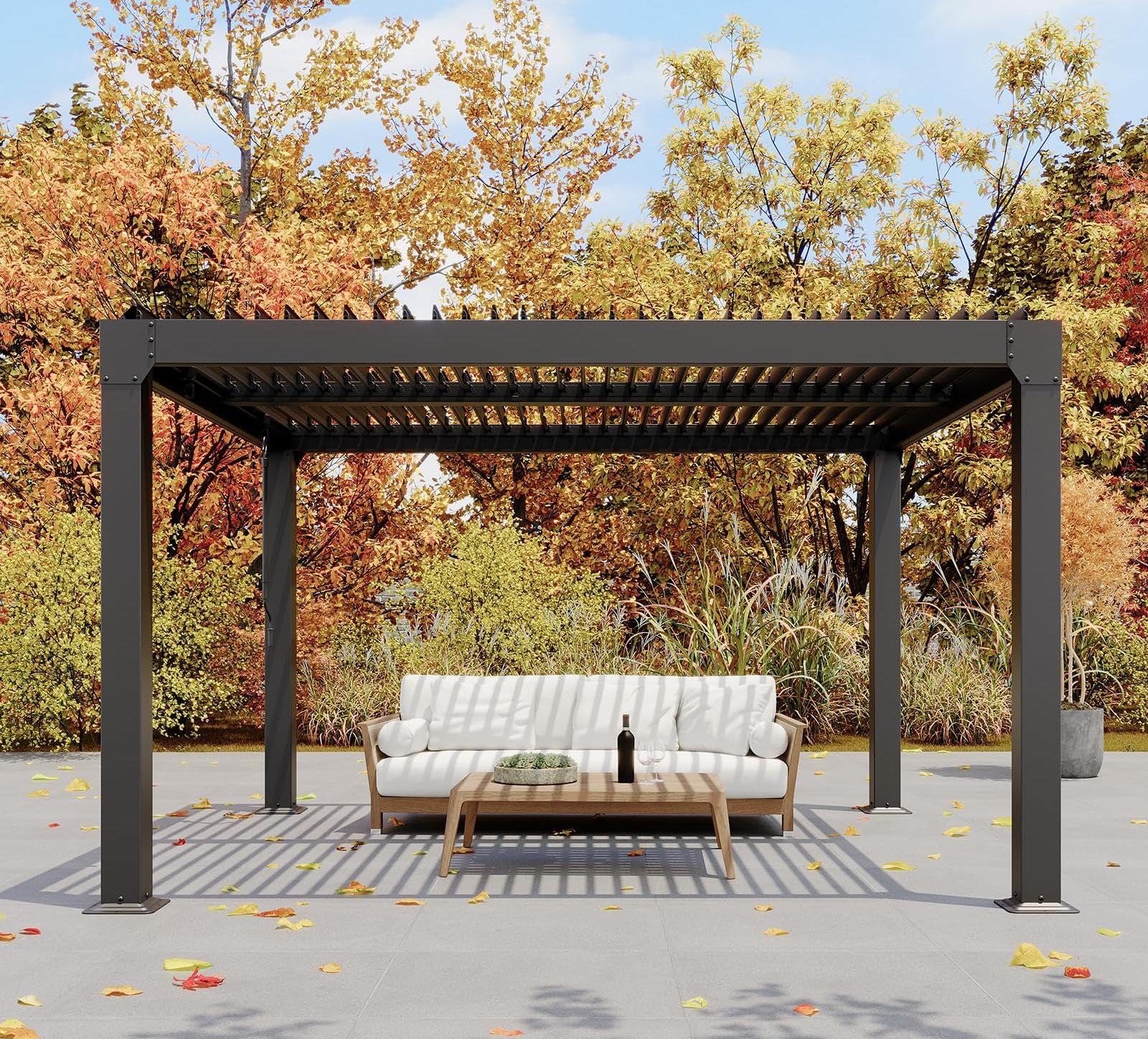 Louvered Pergola, 12×10 FT Outdoor Aluminum Pergola with Adjustable Louvered Roof, Easy Assembly, Modern Backyard Pergolas for Patios and Gardens