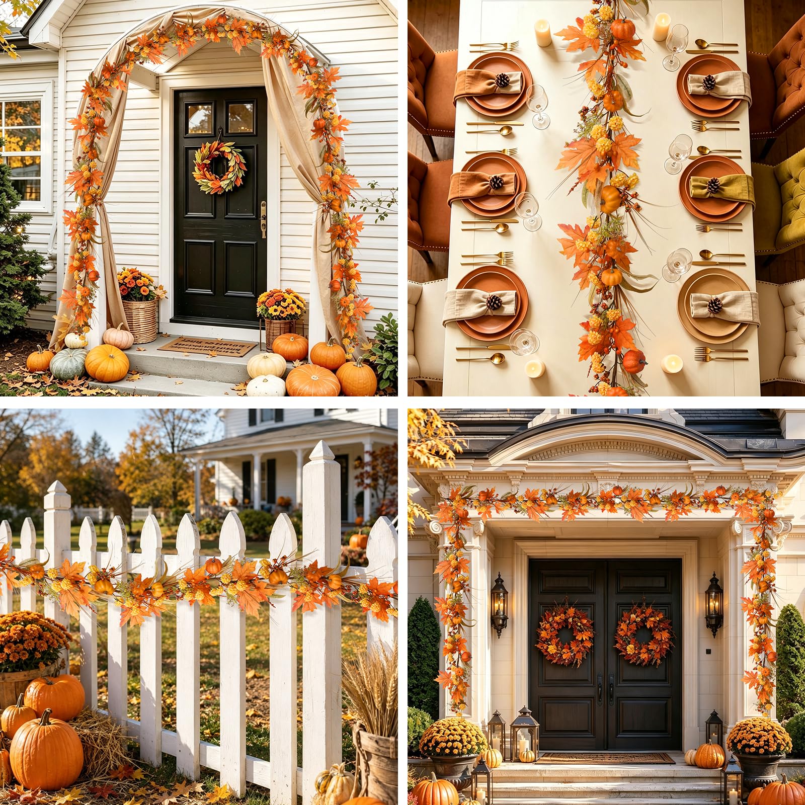 Guirnalda de otoño de 6 pies con luces, calabaza y hoja de arce para