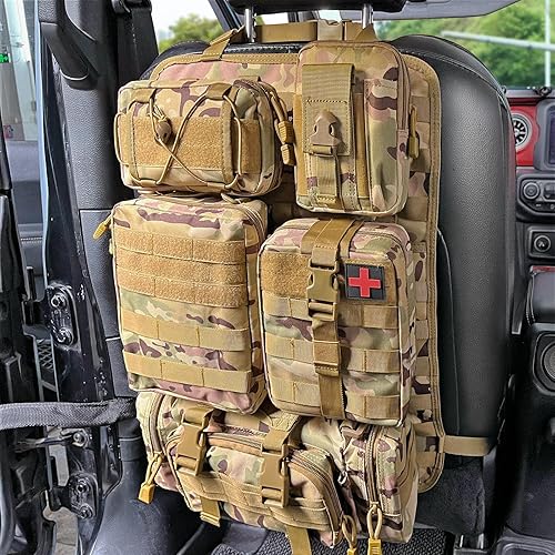 Miniatura 24 de MAIKER - Organizador táctico para respaldo de asiento de auto, organizador de panel de vehículo con 5 bolsas Molle desmontables, tamaño universal