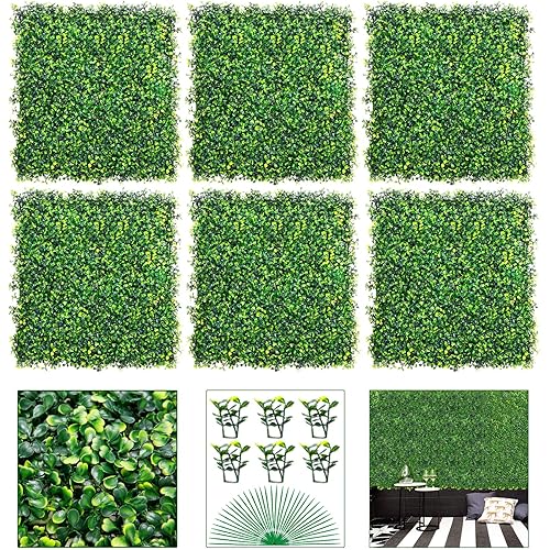 VegasDoggy 6 PCS 20"x20" Artificial Boxwood Grass Backdrop Panels Topiary Hedge Plant, UV Protected Privacy Hedge Screen Faux Boxwood for Outdoor, Indoor, Garden, Fence, Backyard