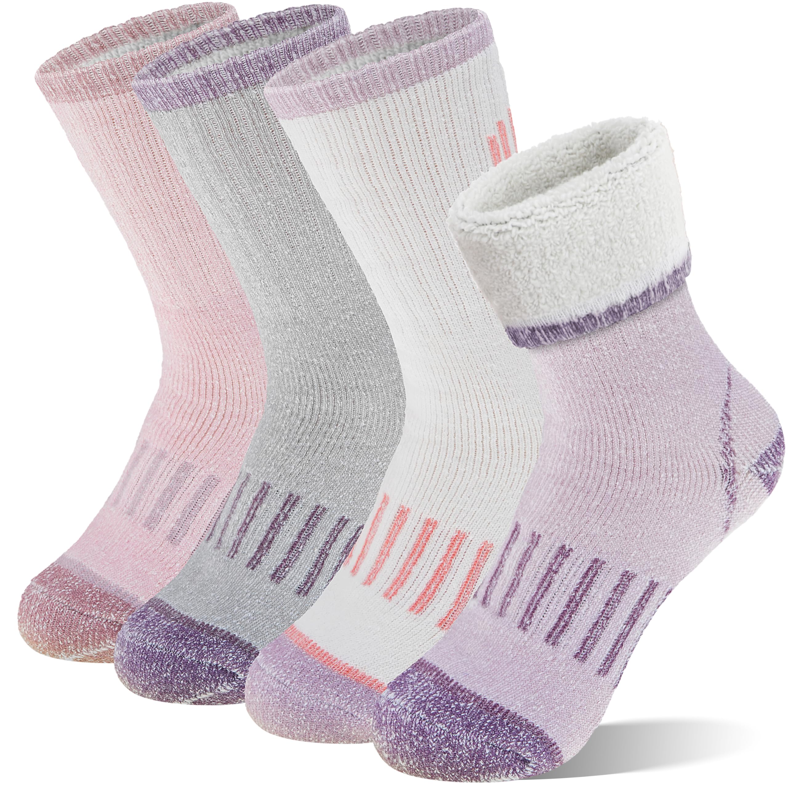 Anlisim Merino Wool Hiking Socks for Kids Teens, Full Cushioning, 4 Pairs