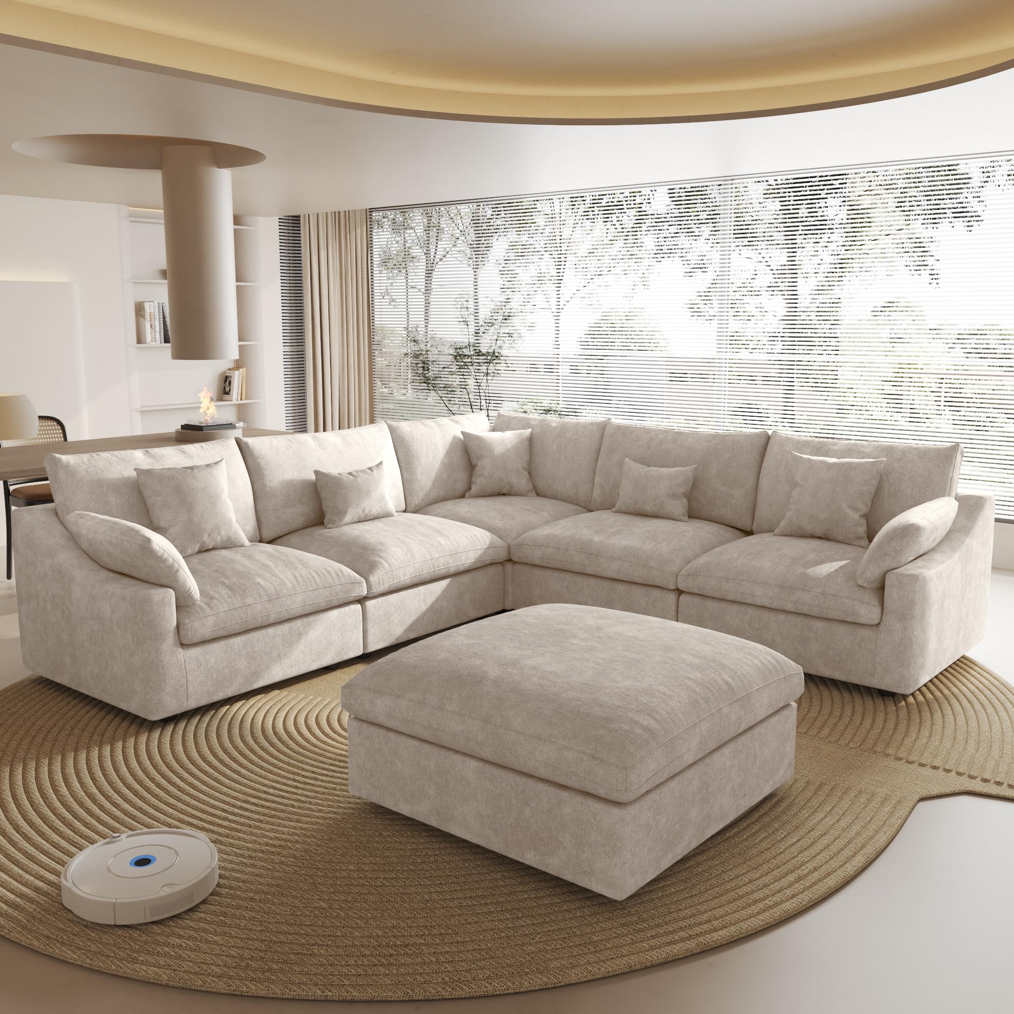 WJShome Modular Sectional Sleeper Sofa Bed, 119.29" U Shaped Modular Couch with Storage Ottoman, Down Filled Convertible Sofa for Living Room, Black