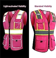 Vista 3 de Chaleco de seguridad para mujeres, chaleco de trabajo reflectante de alta visibilidad con 9 bolsillos múltiples y cremallera