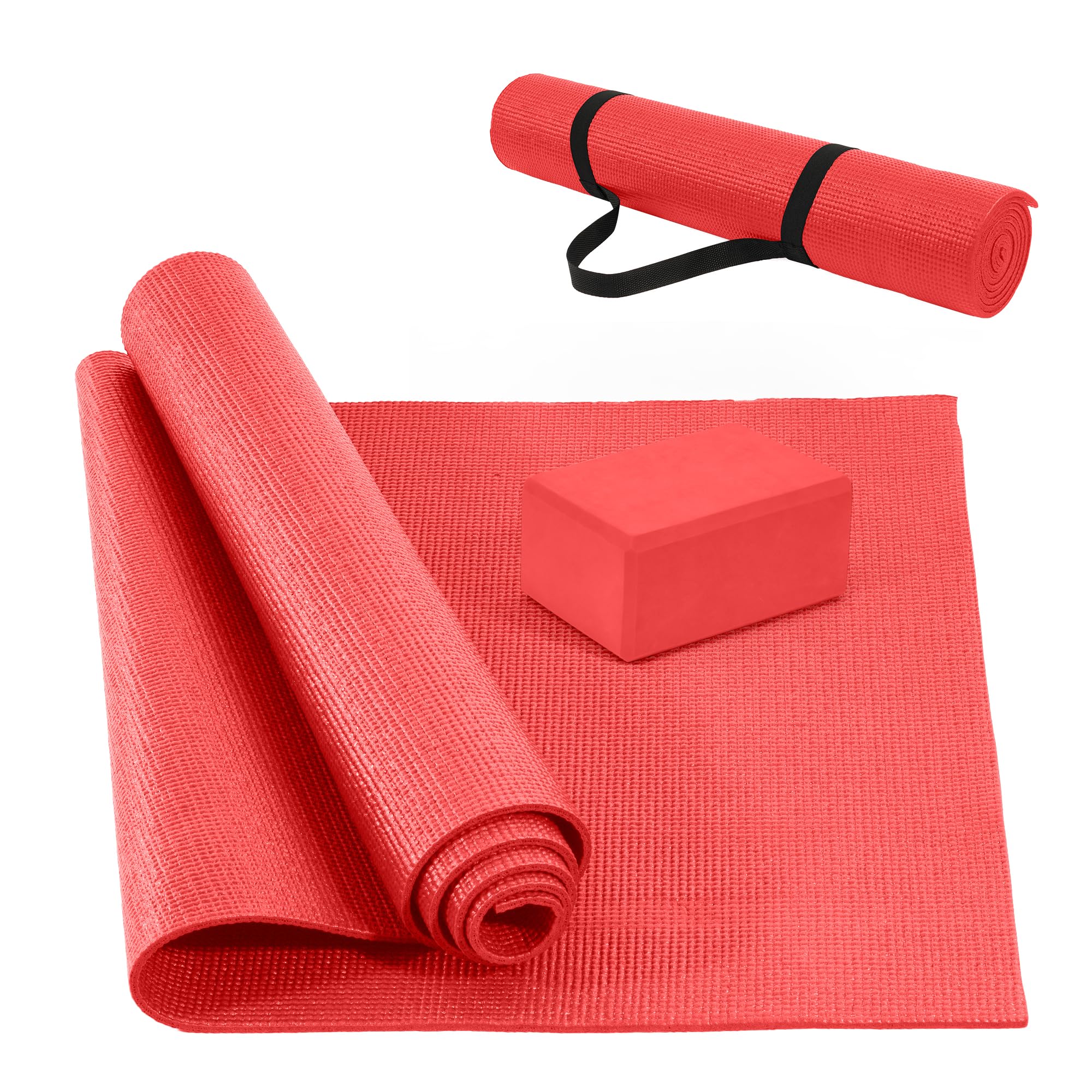 Signature Fitness All Purpose 0 25 Inch Thick High Density No Tear Exercise Yoga Mat with Strap Lightweight