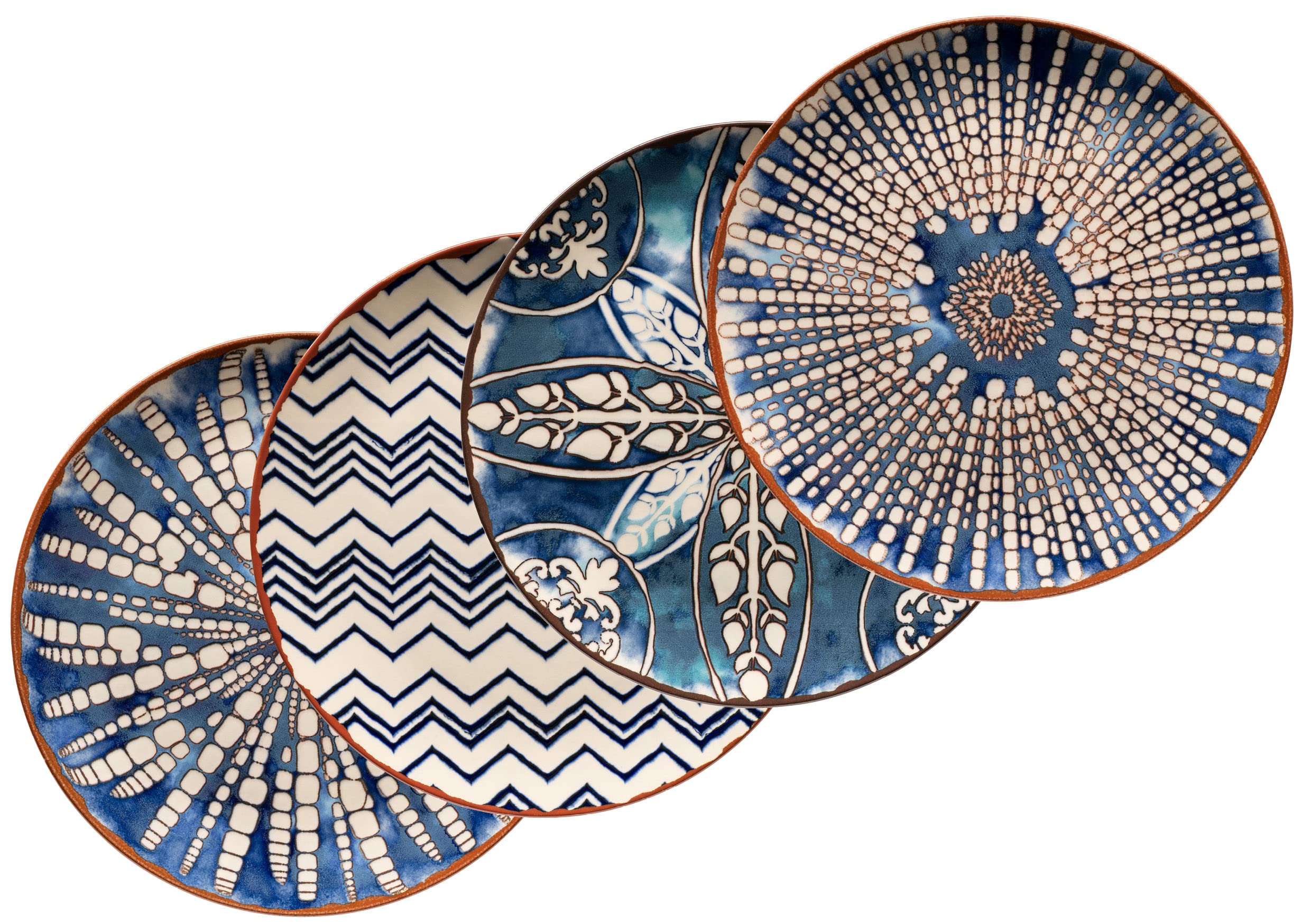 MÄSER Iberico Blue 934019 Lot de 4 grandes assiettes de présentation rondes de style mauresque avec 4 motifs différents, assiettes décoratives blanches et bleues, idéales également comme assiettes à