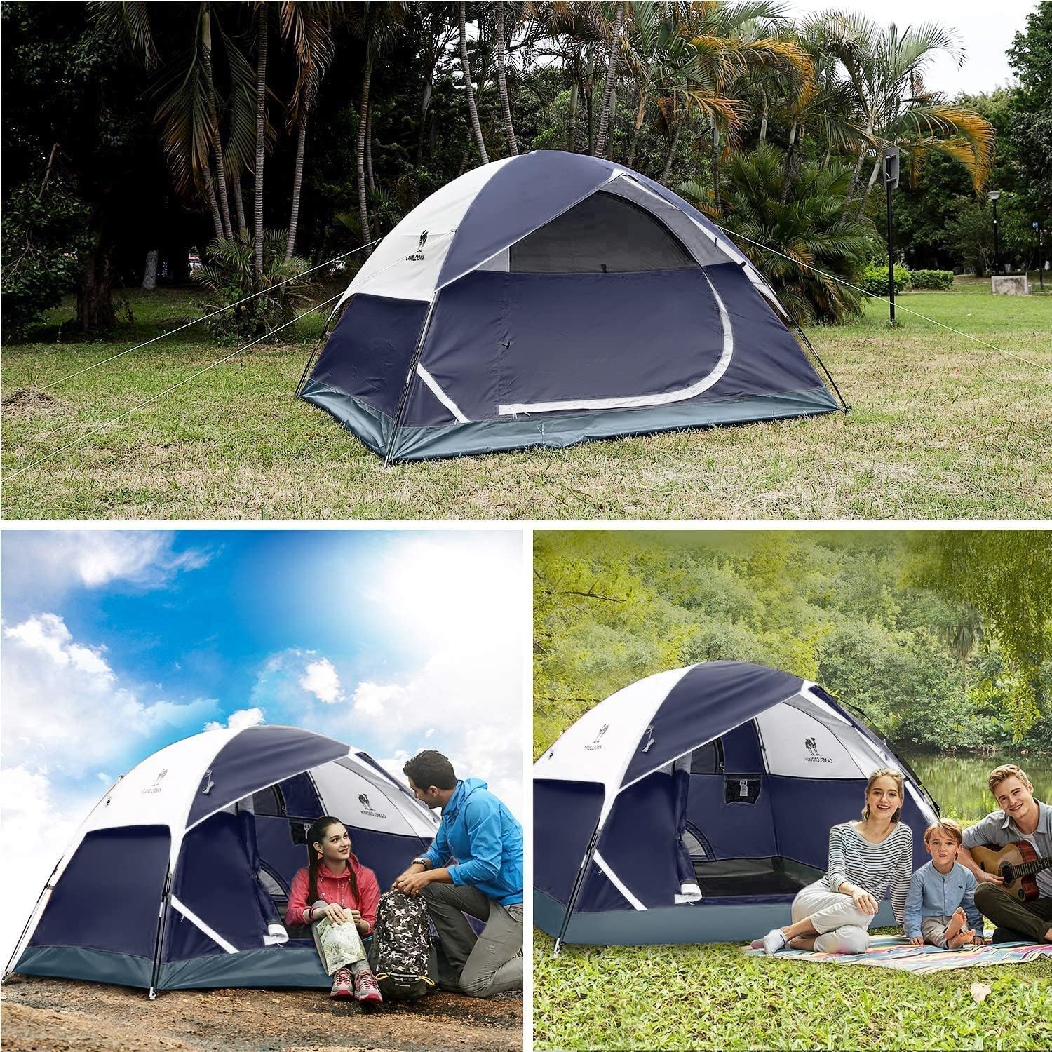 camel crown tent front view - 2/3/4/5 person camping dome