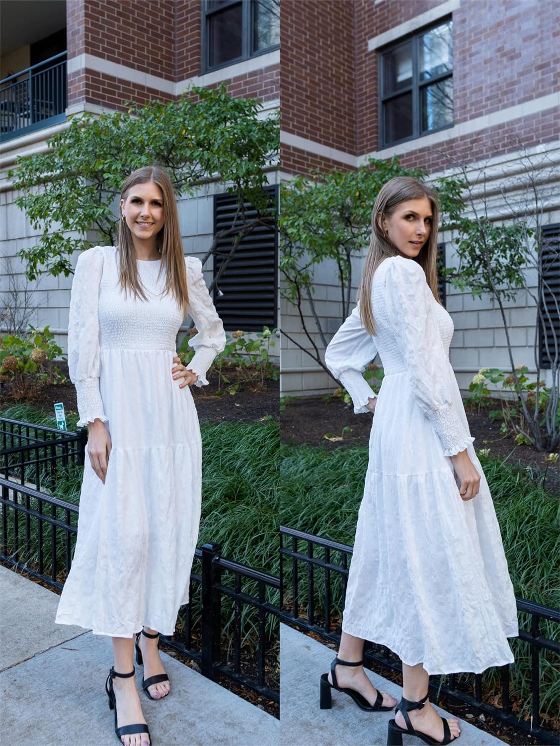 PRETTYGARDEN Women 2026 Spring Puff Long Sleeve Crewneck Smocked Maxi Dress Empire Waist Tiered A-line Swing Flowy Long Dress - Image 5