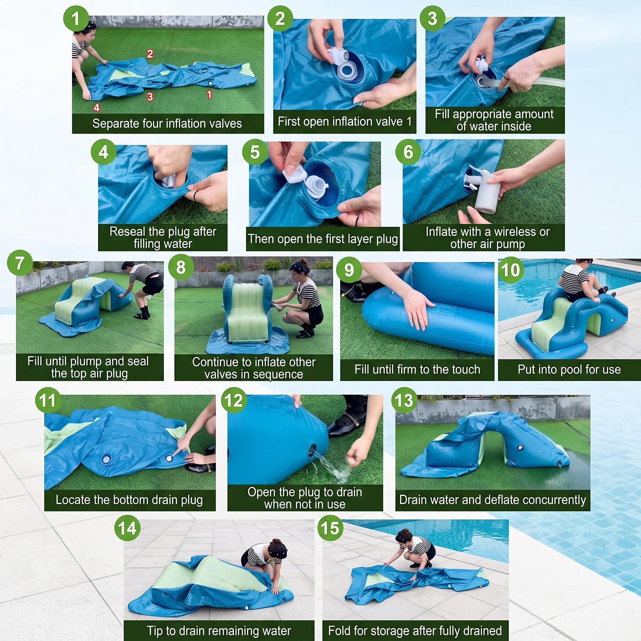 Toboggan Gonflable pour Piscine, Toboggan Aquatique Hors Sol en PVC, Famille et Enfants, Jouet de Jeu avec gonflage Rapide pour Jardin