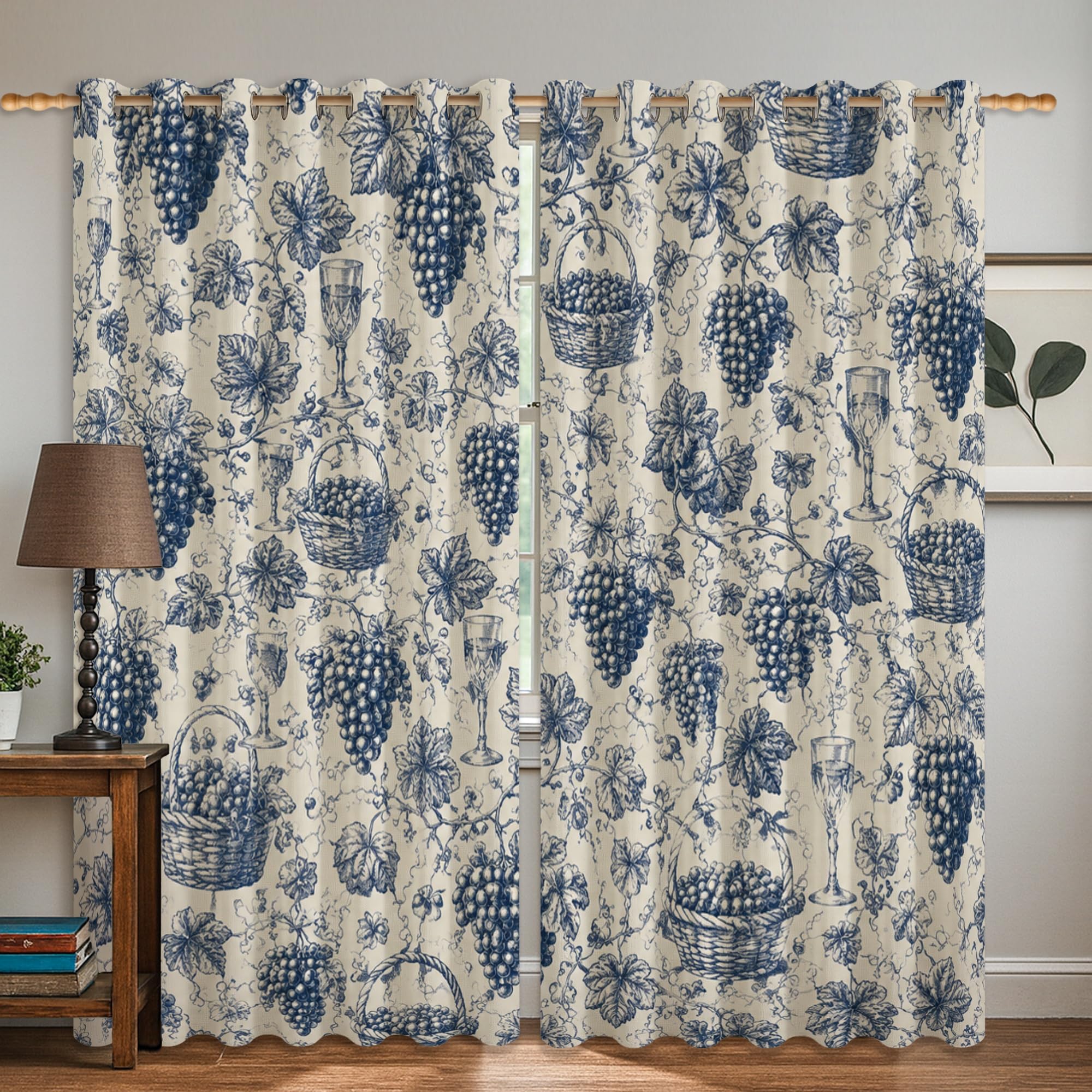 Rideaux occultants bleu marine 106x160 cm motif feuilles pour chambre