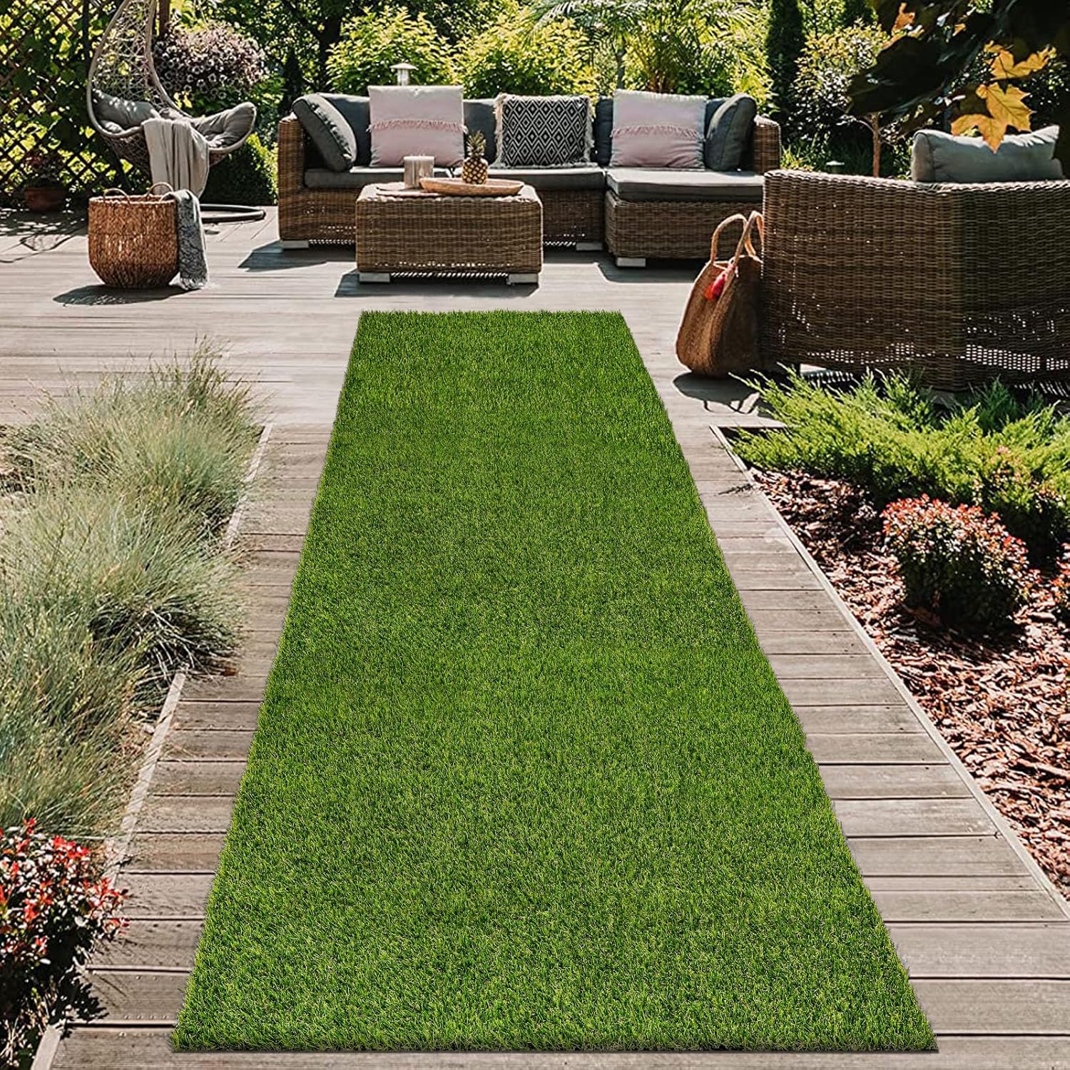 HEBE Artificial Turf Rug,2'x8', Grass Mat with Drainage Hole, Reusable Grass Turf Mat Pee Pad for Dog Potty Training Indoor Outdoor Use
