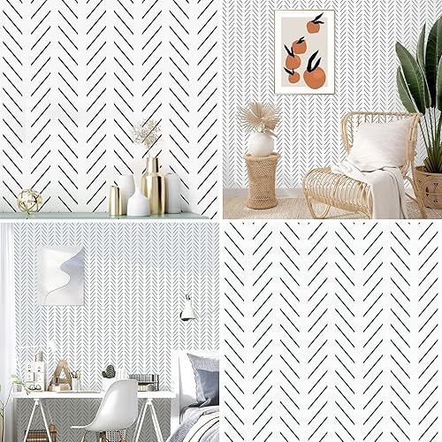 Erfoni Papel tapiz de despegar y pegar en blanco y negro, papel de contacto geométrico moderno, papel de contacto negro y verde, extraíble, a rayas,