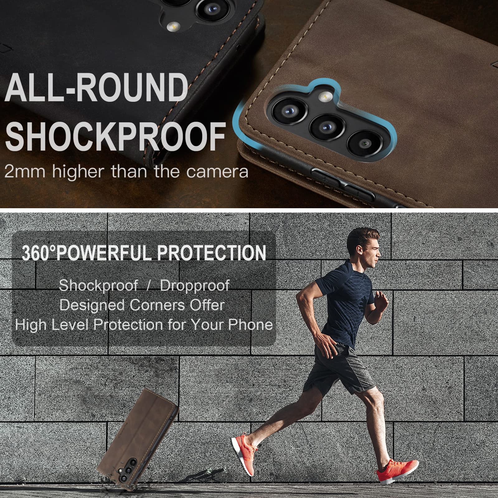 for Samsung Galaxy A34 5G Case, Flip Wallet Leather Case with Card Holder Magnetic Closure Shockproof Kickstand Protective Phone Cases Cover for Galaxy A34 6.6 Inch,Coffee — view 8