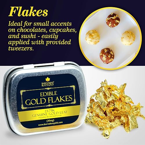 Miniatura 4 de Barnabas Blattgold Copos de oro comestibles genuinos, 30 mgfrasco, hoja de oro comestible para decoraciones de pasteles, para hornear, para bebidas