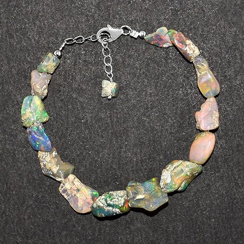 Miniatura 2 de InfinityGemsArt Pulsera de piedra natural, ópalo negro crudo, piedras preciosas ásperas delicadas hechas a mano, piedra natal, piedras curativas,