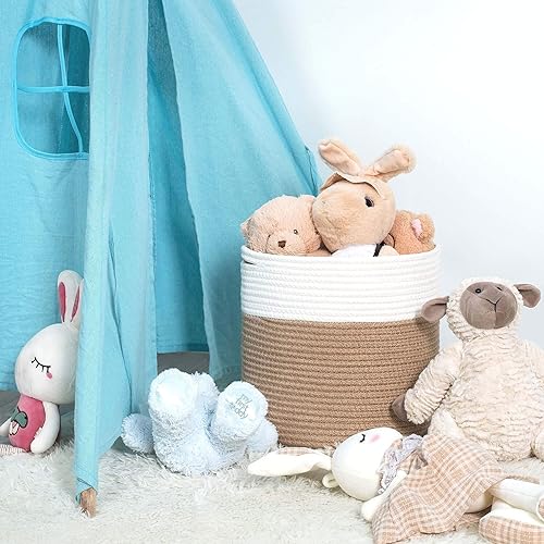 Miniatura 4 de MINTWOOD Design Cesta de cuerda de algodón de 11 x 11 pulgadas para macetas y macetas de suelo de interior, cesta decorativa redonda tejida,