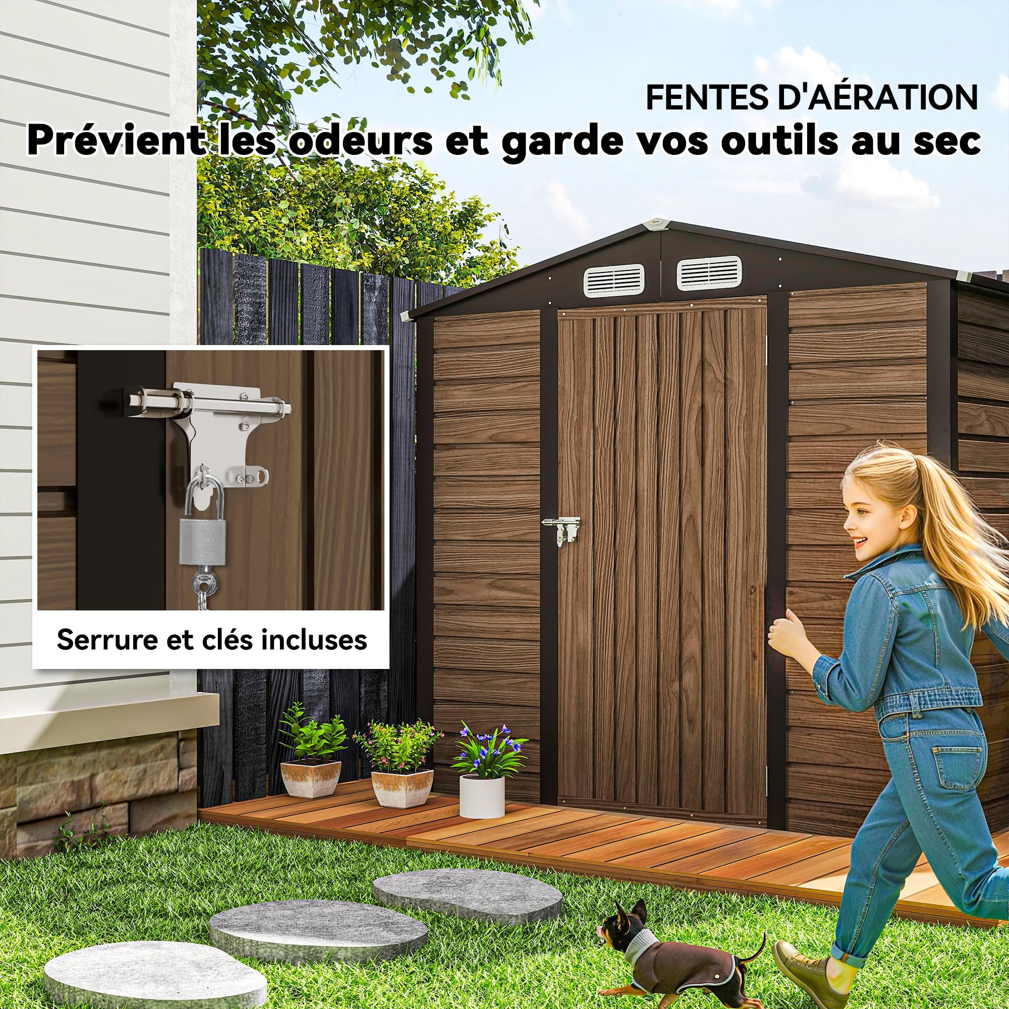 Abri De Jardin Métallique 2,27 M² - Facile à Monter - Toit 2 Pans - Aérations - 190x131x188 Cm
