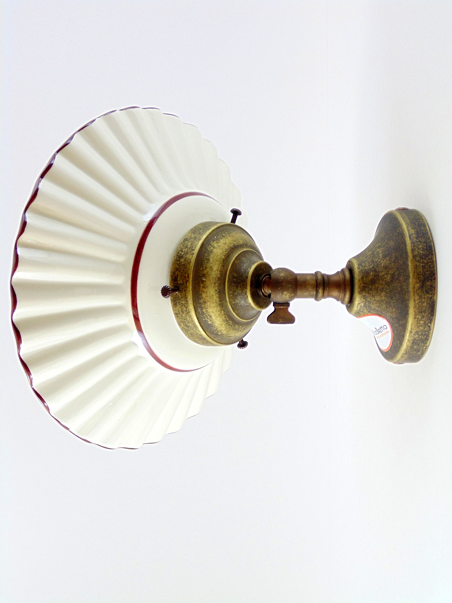 applique ottone da parete,lampada vintage,lluminazione per interni,paralume ceramica marrone an10 Misure:Sporgenza 16,5cm,Ø piatto 19cm,Ø base 8cm