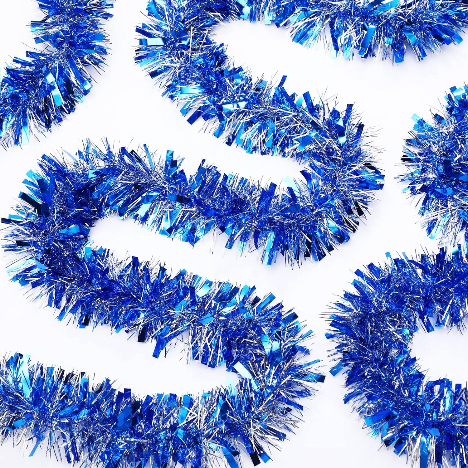 Dilunave 40 Feet Christmas Tinsel Garland Metallic Foil Twist Tinsel Garland Decoration for Christmas Tree, Wedding, Birthday and Party Hanging Decorations(Silver, Light Blue) Silver Blue