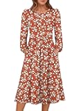 Women Long Sleeve Midi Dress Crewneck 2025 Fall Fashion Casual Flowy A-Line Long Dresses Vacation Outfit with Pocket