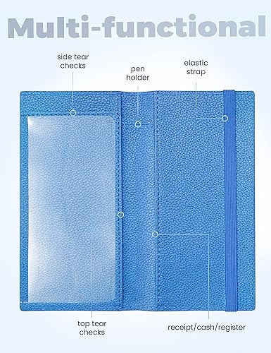 Miniatura 2 de Funda para chequera personal, soporte para chequera con soporte para bolígrafo y divisor de plástico transparente integrado para cheques duplicados,