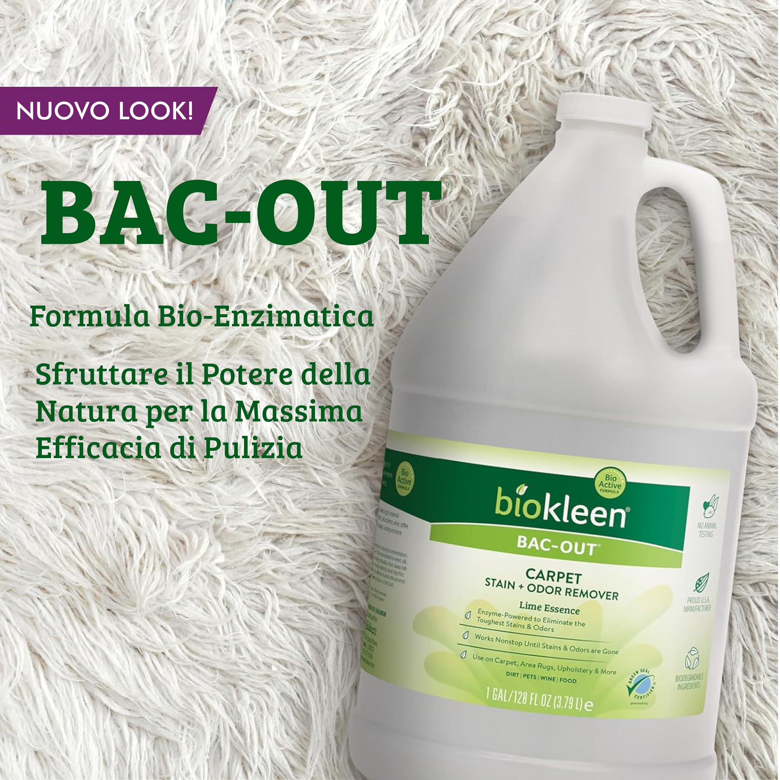 Biokleen Bac-Out - Soluzione per la Pulizia di Tappeti - Rimuovi Odori e Macchie con Enzimi - 3,8 L