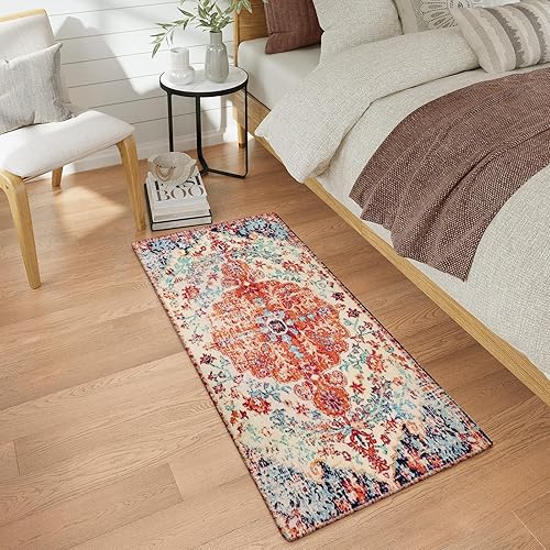 Miniatura 235 de Lahome Alfombra bohemia con medallón floral de 3 x 5 pies, suave, impresa, para baño, cocina, entrada, vestíbulo, vintage, antideslizante, lavable