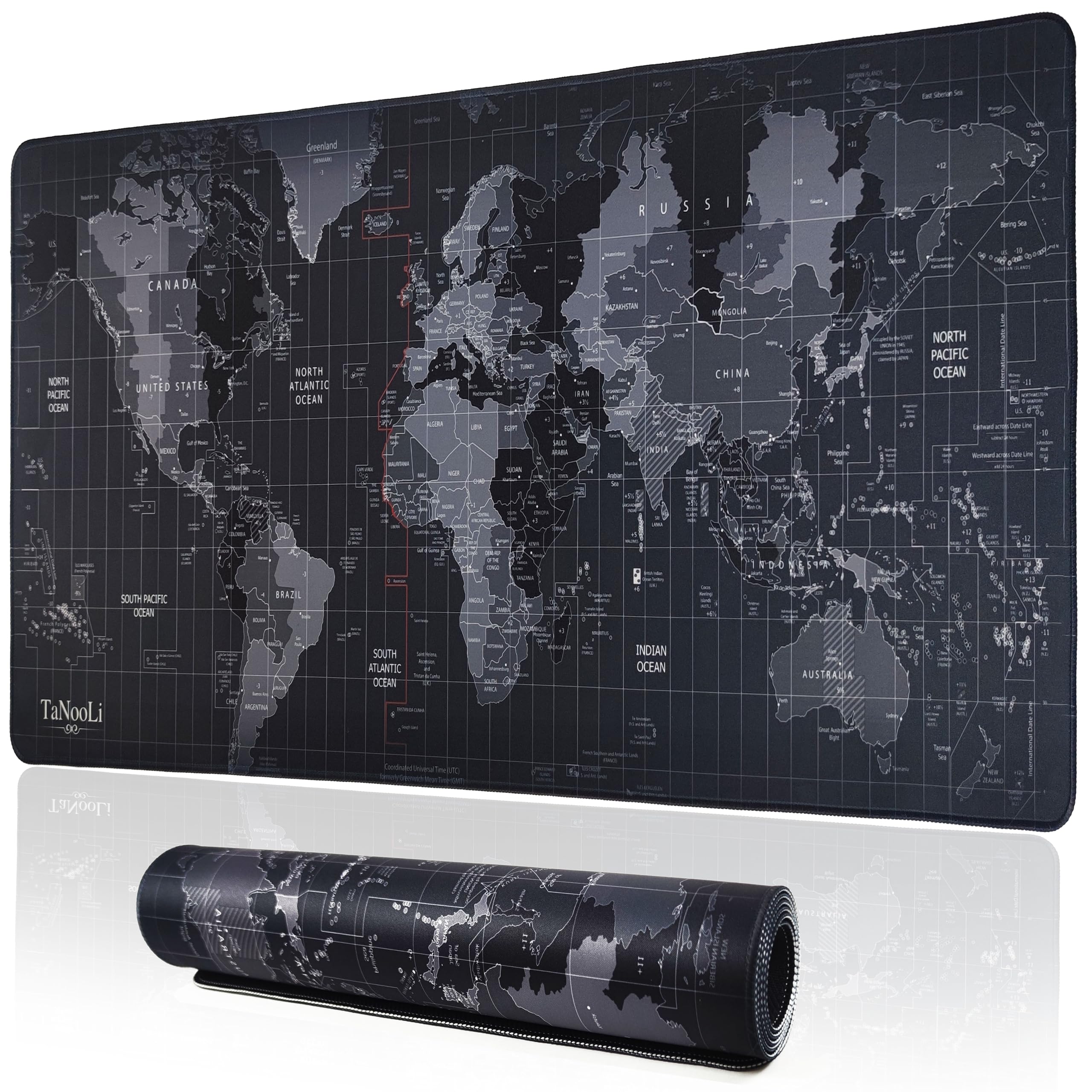 TANOOLI Large Gaming Mouse Pad XL 900x400x2mm Waterproof Smooth Surface Rubber Base Non Slip keyboard mat and Stitched Edges, World Map Extended extra large mouse pad for desk, M9040