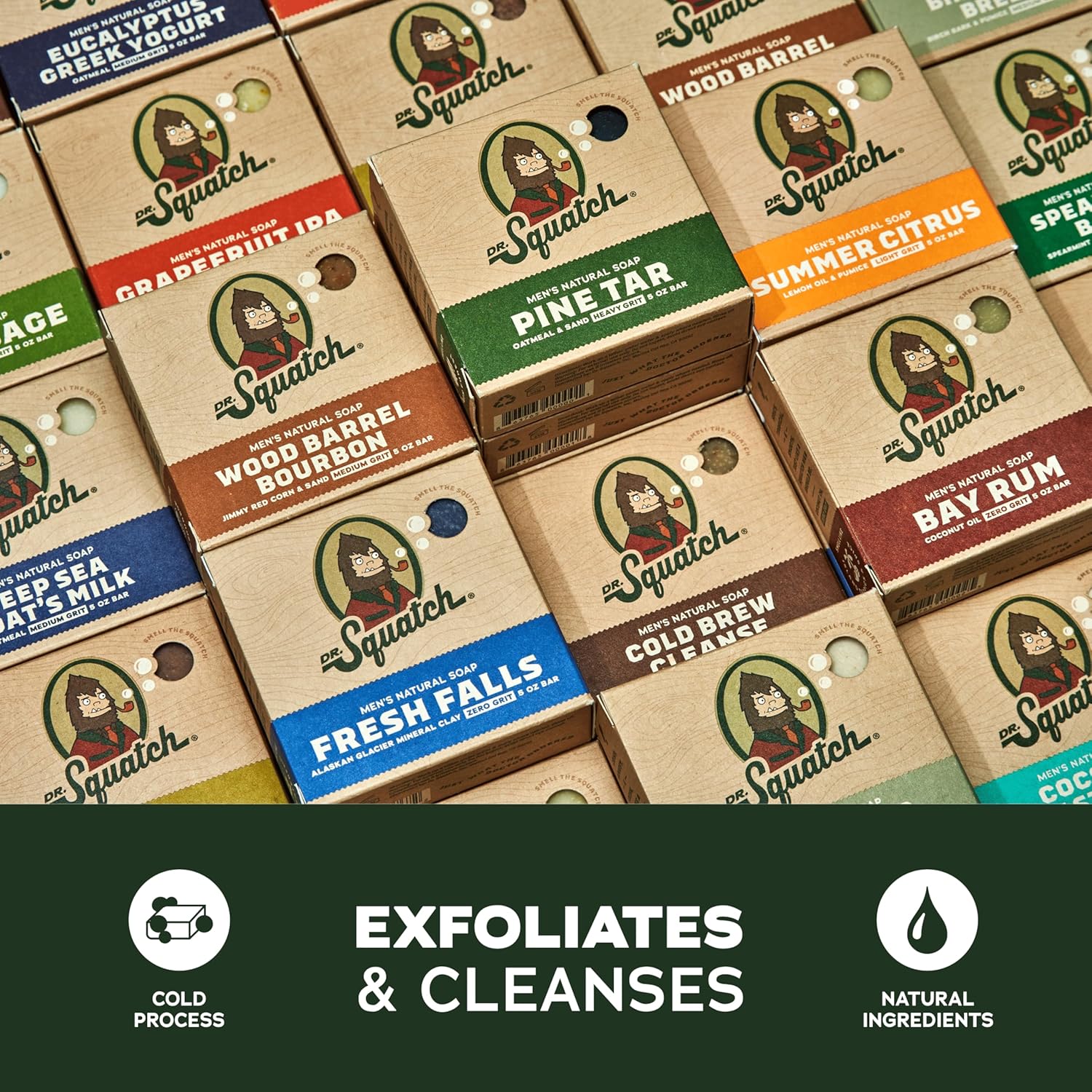 Dr. Squatch Natural Men’s Bar Soap - Cold Process Body Soap Bar with Natural Oils - Gifts for Men - Coastal Mist, Rainforest Rapids, Birchwood Breeze (5 oz, 3-Pack) - Image 2