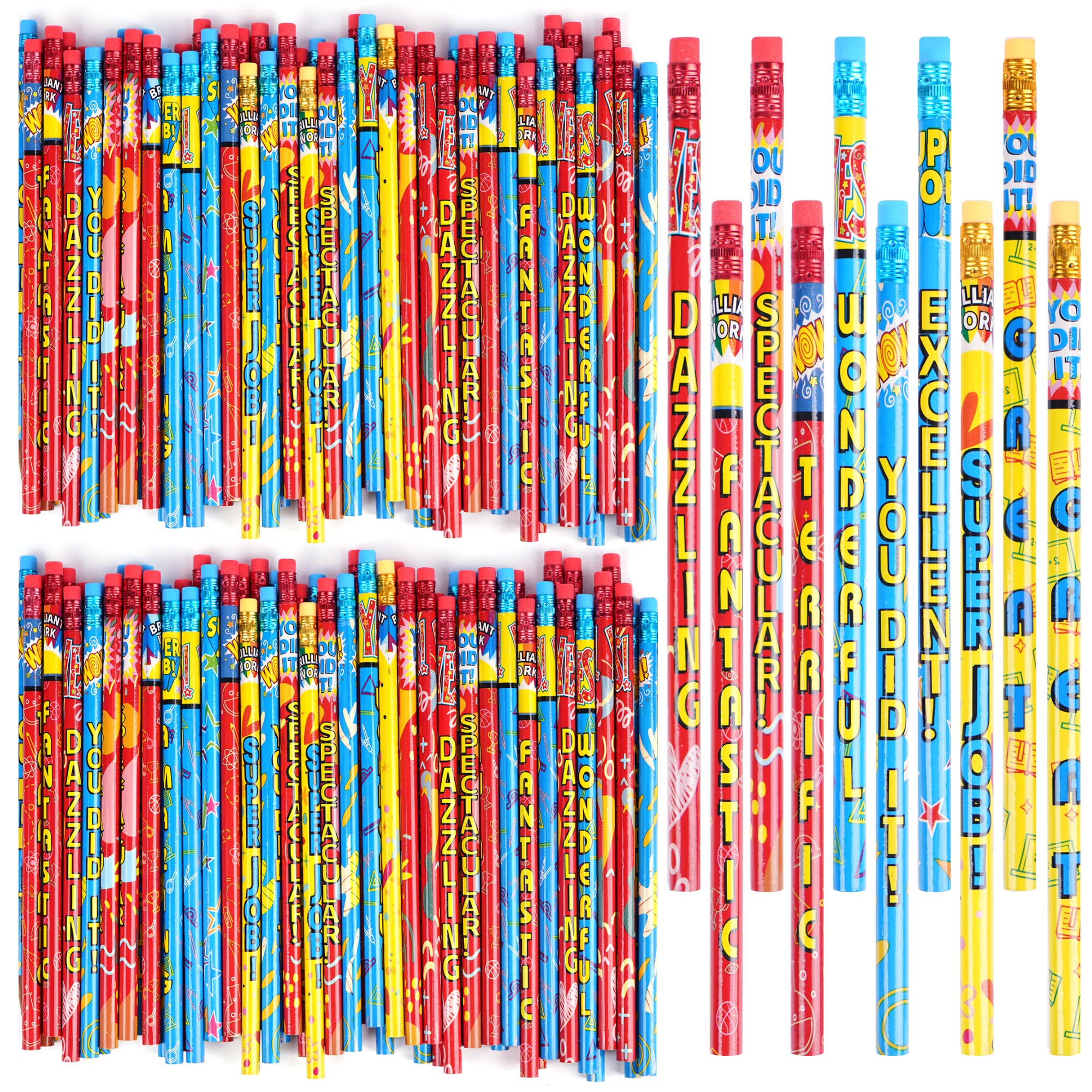 Kolewo4ever Inspirational Pencils, 200 Pieces with 10 Different Designs, Words of Encouragement Printed on Sharpened Pencils, Graphite Core, Colorful